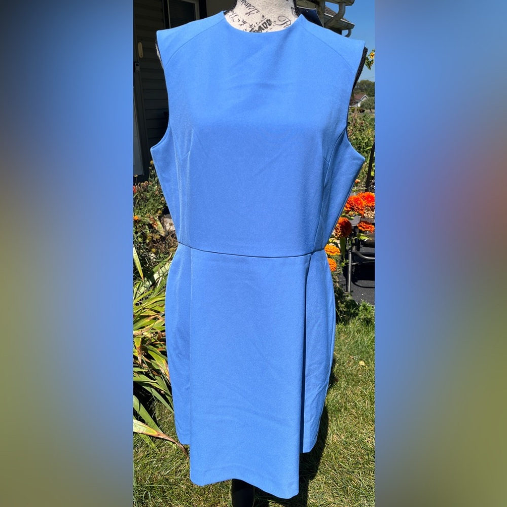 French Connection Whisper High -Neck Chalk Blue Sheath Dress